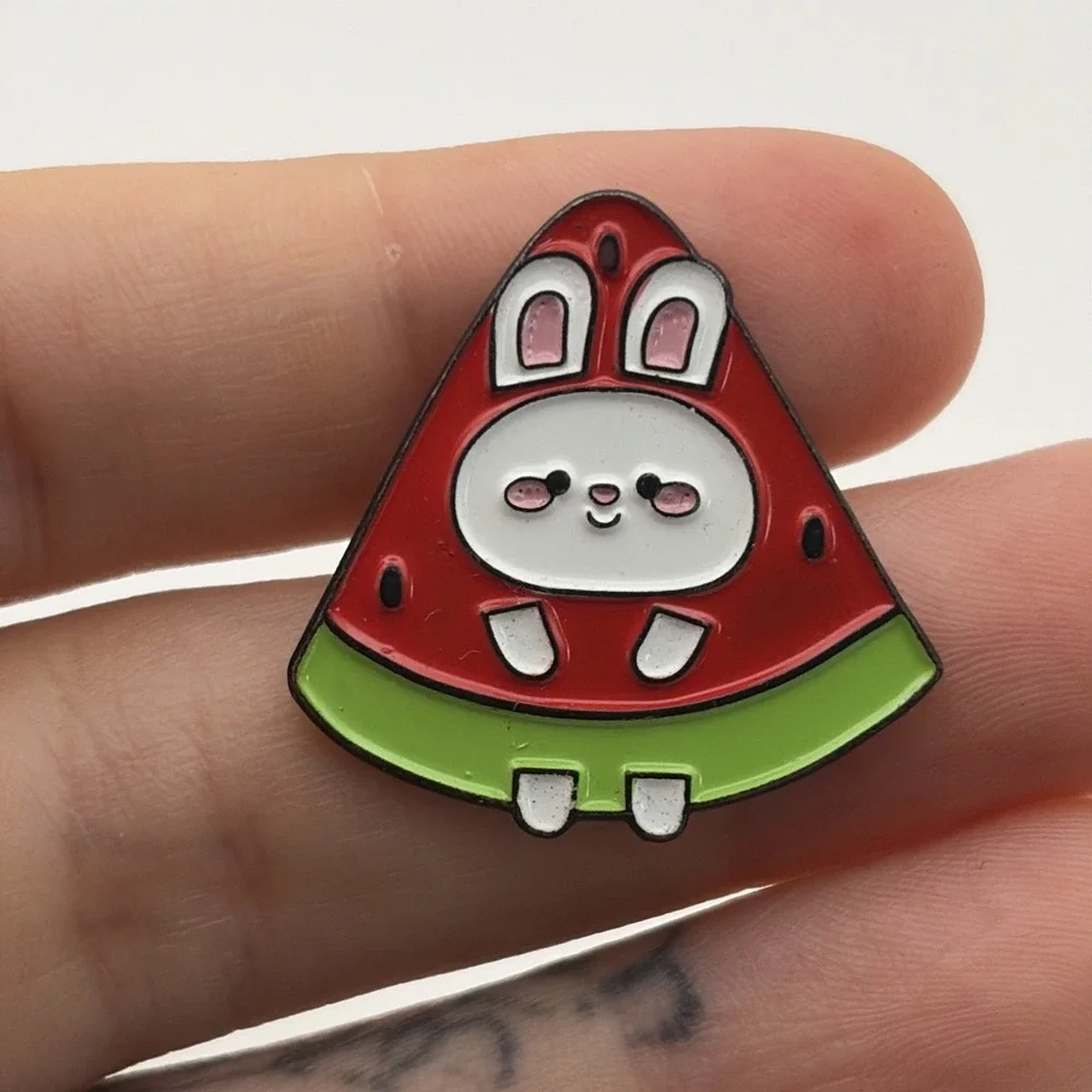 Cute Bunny Rabbit Watermelon Fruit Lapel Hat Pin